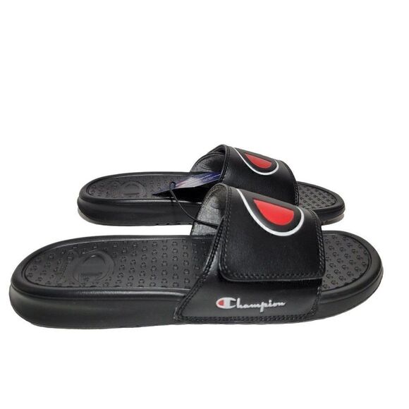 Champion Unisex Slide Sandals Men Size 7 Women Size 9 Black Hook & Loop Closure - Picture 6 of 12
